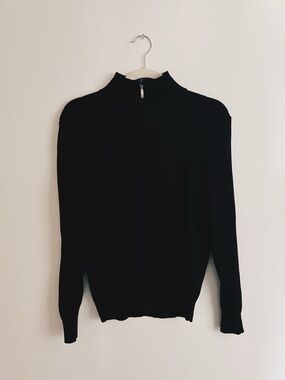 Club Room Merino Wool Black Quarter Zip Pullover